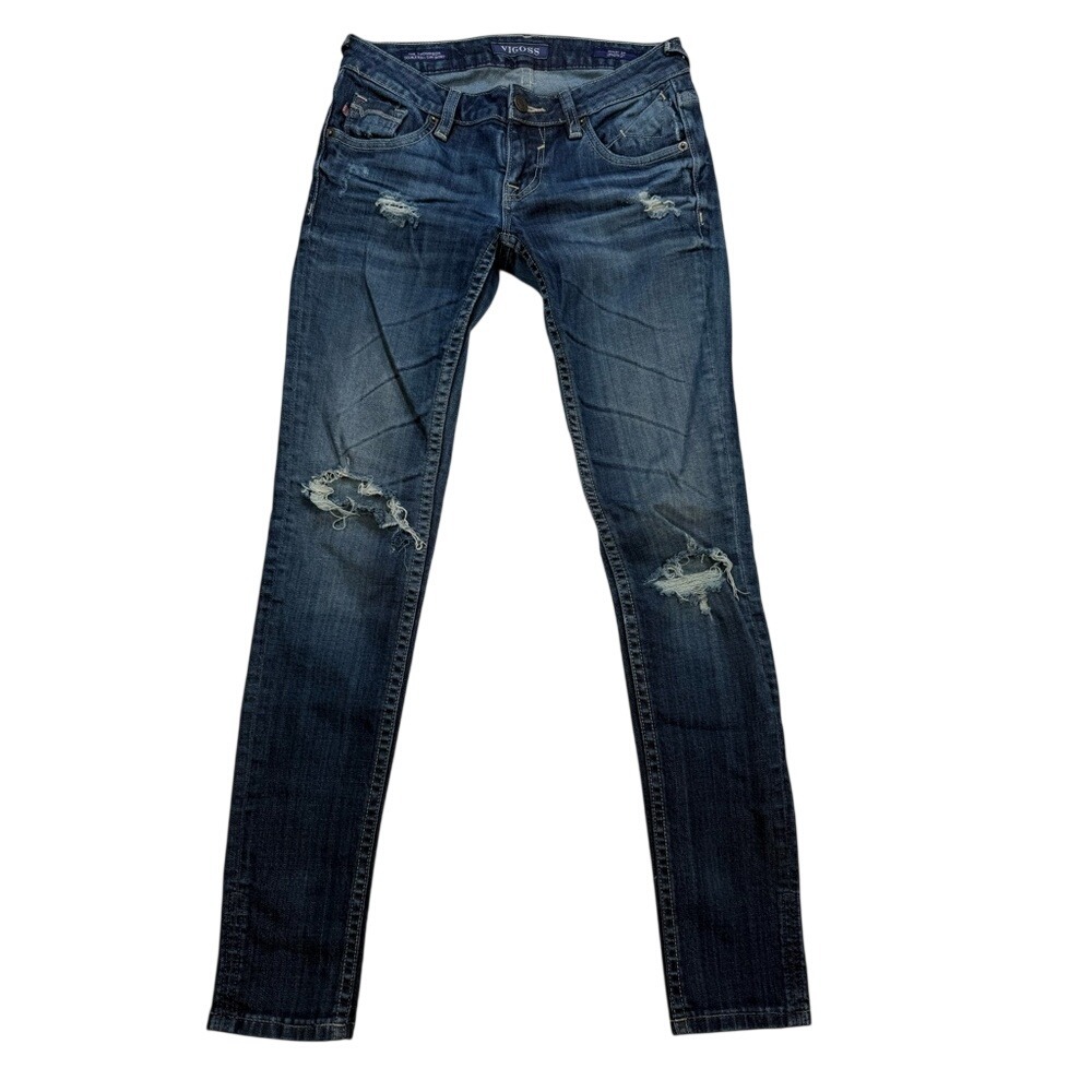 Vigoss The Thompson Distressed Skinny Jeans Dark Wash Low Rise Size‎ 24 x 27